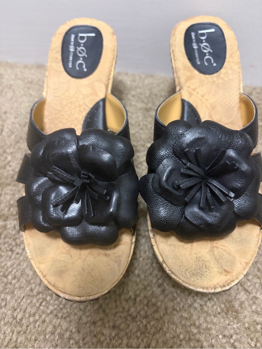 b.o.c. Black Floral Leather Slide Mules
